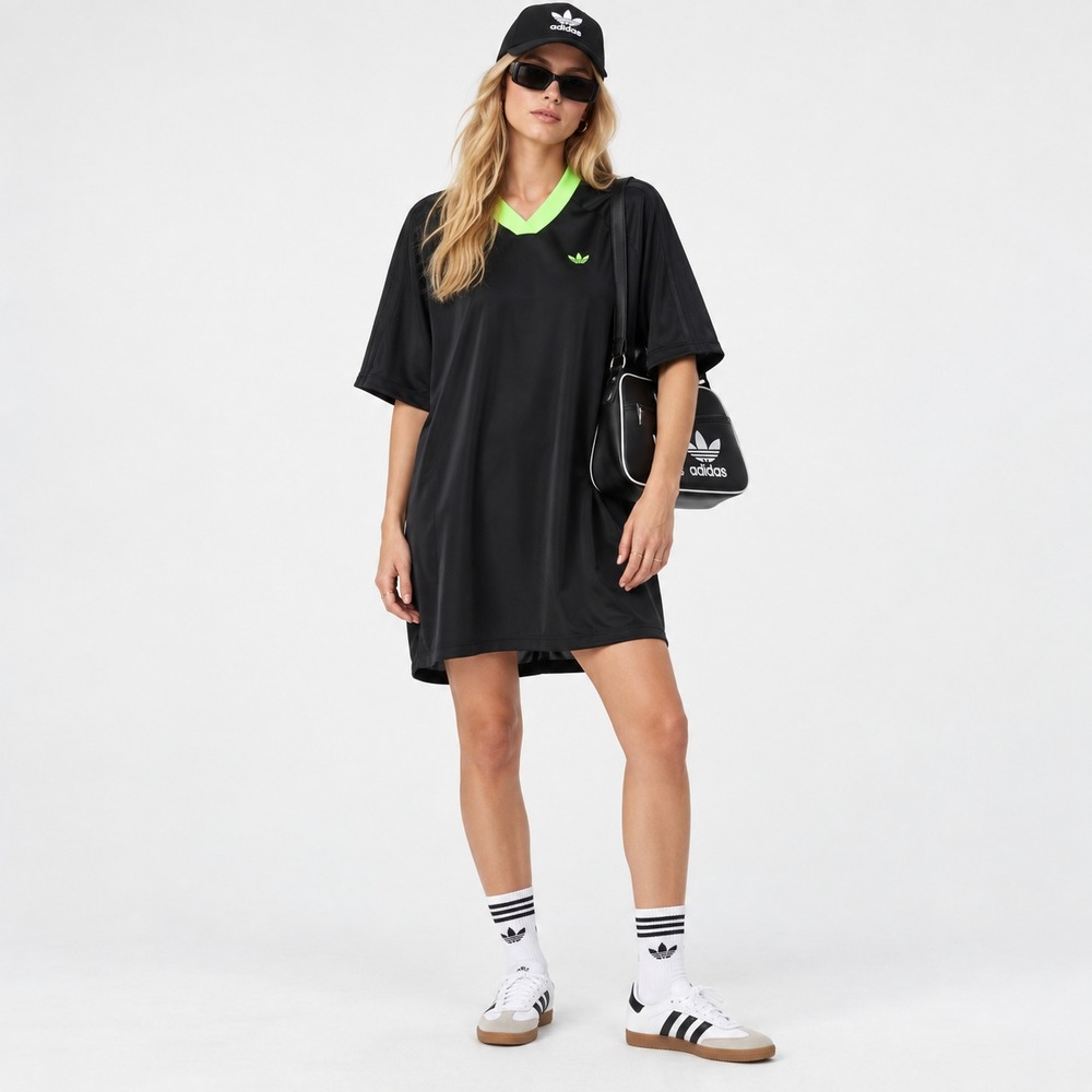 ADIDAS Women's New Jacquard Oversized Mini Dress XL Adicolor Black Green KB8152